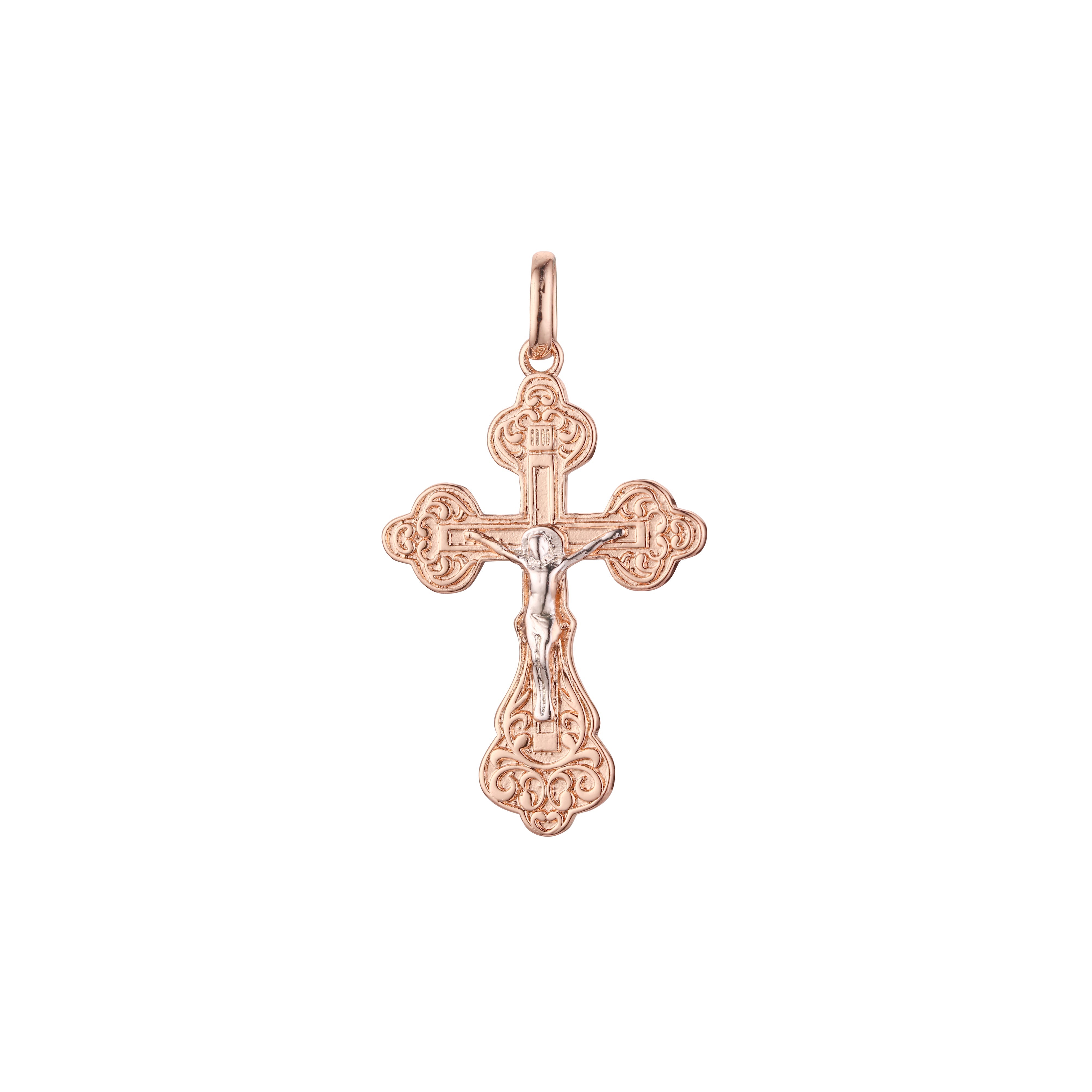 🔥 Eastern Orthodox Russian budded pendant in Rose Gold two tone, 14K Gold plating colors