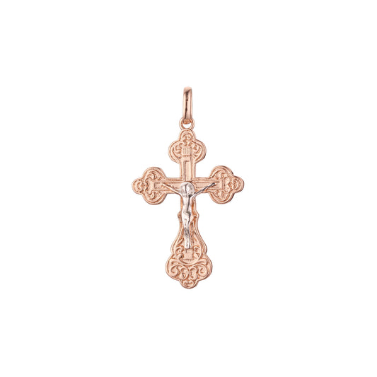 🔥 Eastern Orthodox Russian budded pendant in Rose Gold two tone, 14K Gold plating colors