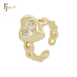 Chain link irregular heart solitaire white CZ 14K Gold Open Rings