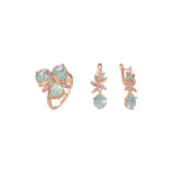 Luxuoso Cluster Verde Maçã misturado colorido CZ Rose Conjunto de joias anéis de ouro