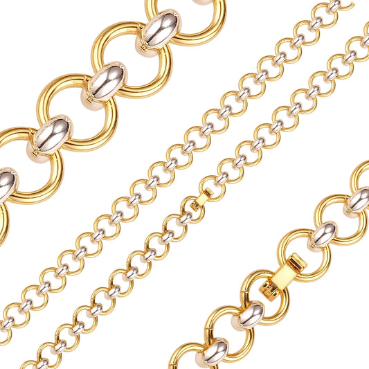 {カスタマイズ} Rolo ラウンド ファンシー リンク 14K ゴールド ツートーン チェーン
