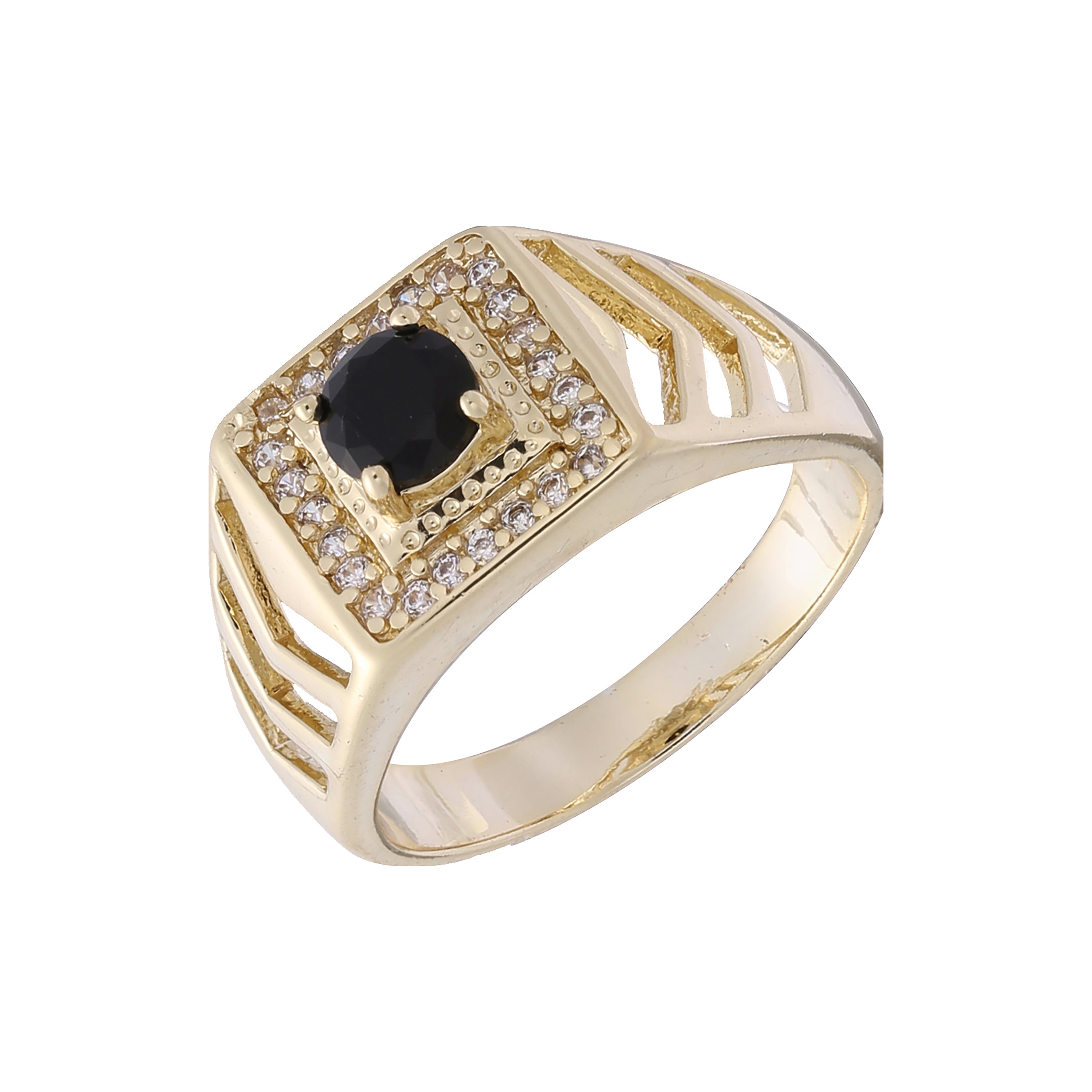 Siegelring-Cluster mit Halo-Steinen in Weiß und Schwarz, 14 Karat Gold, Roségold, Herrenringe