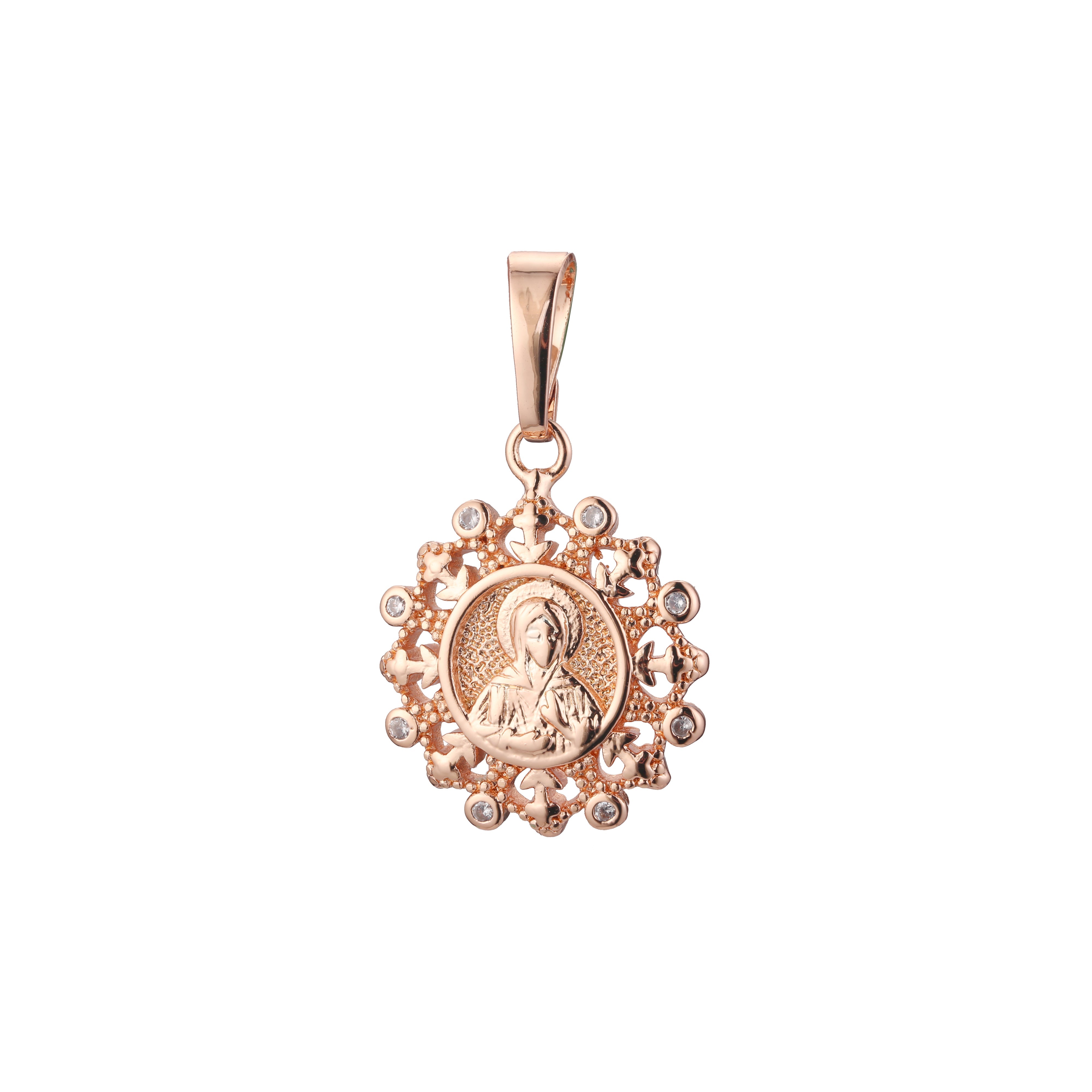 Saint Matrona 玫瑰金吊坠，14K 镀金颜色