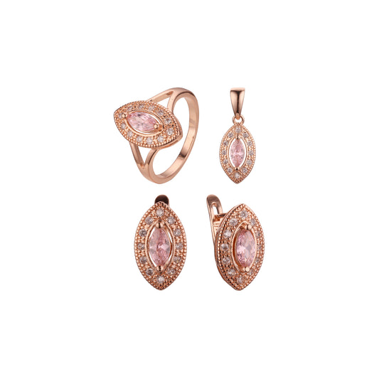 Halo Marquise 大宝石首饰，镀 14K 金、玫瑰金