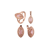 Juego de joyas con piedras grandes Halo Marquise chapado en Oro 14K, oro rosa