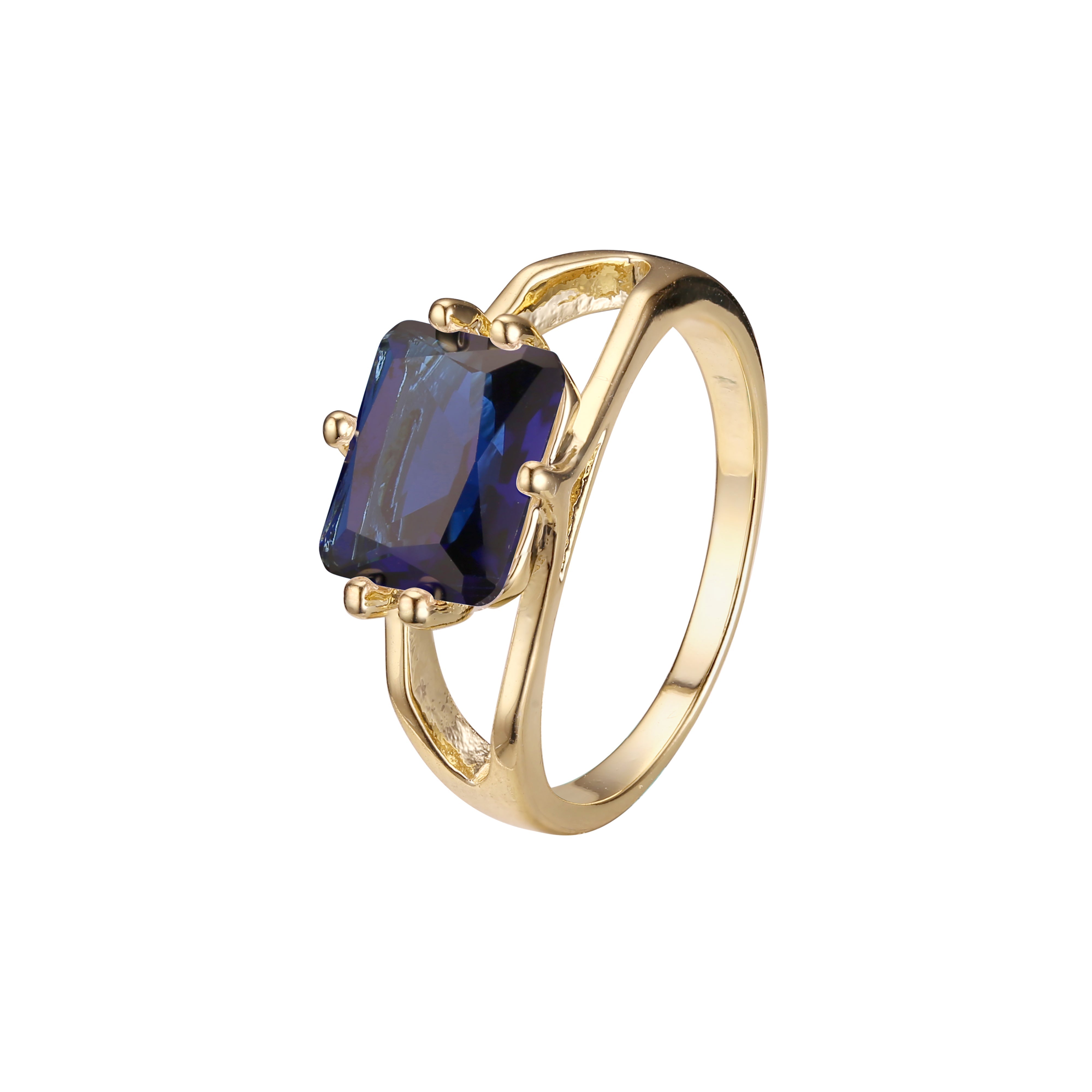 Solitaire emrald cut stone plain design rings in 18K Gold, 14K Gold, Rose Gold plating colors