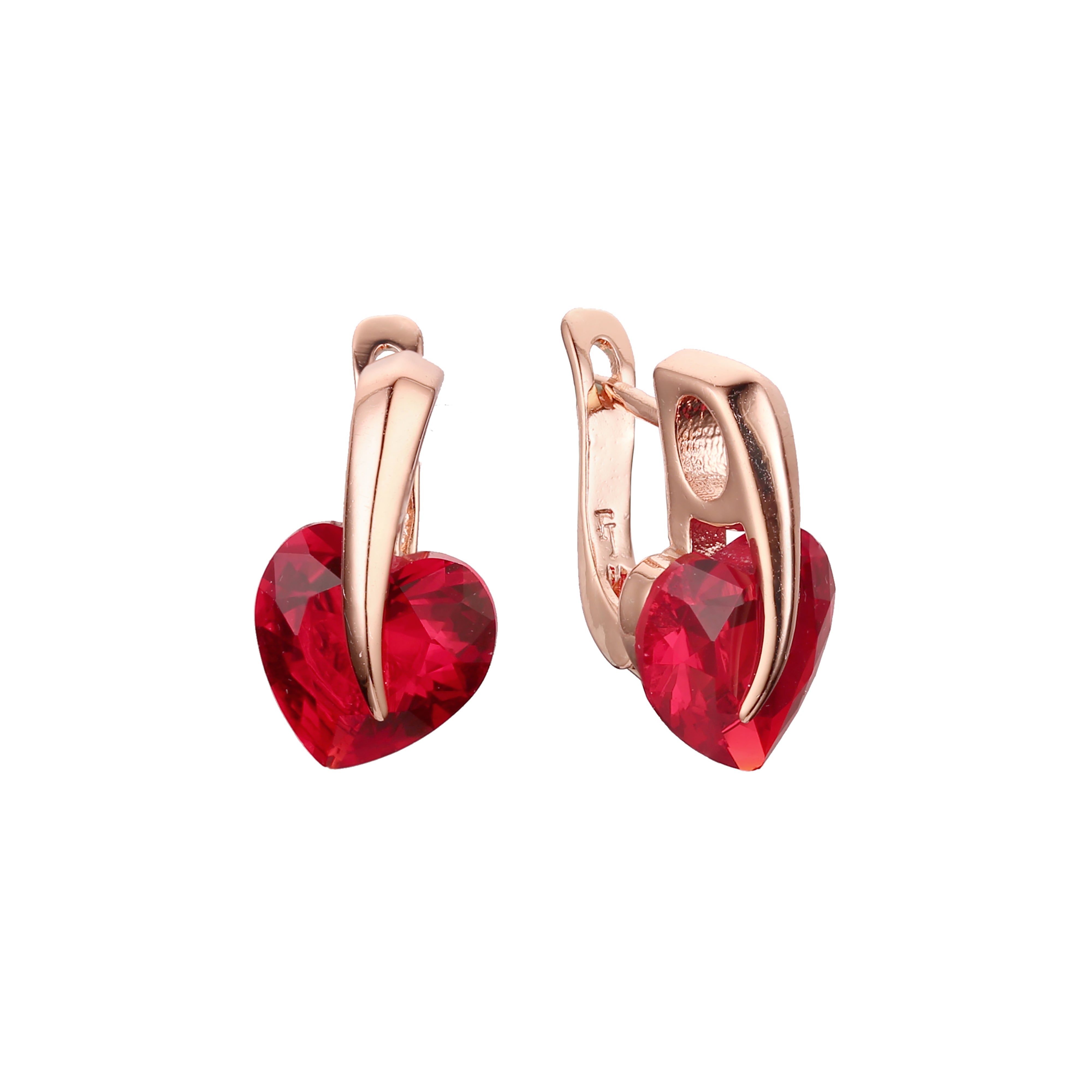 Solitär-Herz-Ohrringe mit buntem Zirkonia, 14 Karat Gold, Roségold und Weißgold