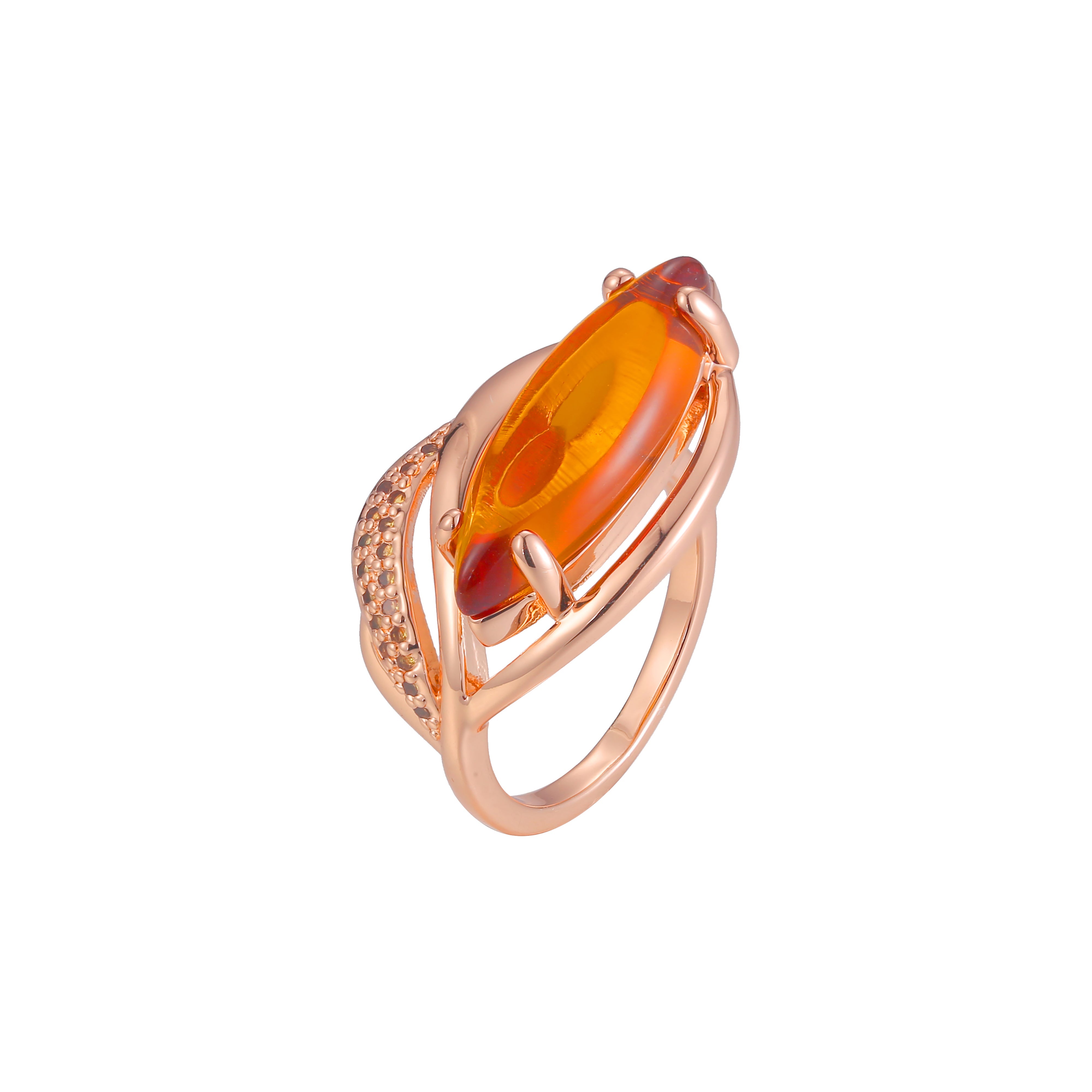 Grandes anéis solitários de pedra Marquise laranja banhados em ouro rosa