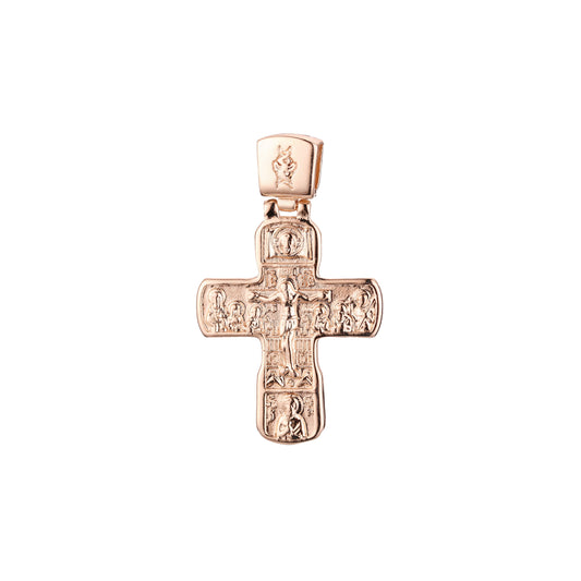 カトリックラテンクロスペンダント、ローズゴールド、14K ゴールドメッキカラー