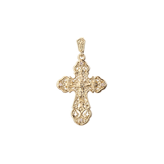 ローズゴールドと 14K ゴールドメッキカラーのカトリッククロスつぼみペンダント