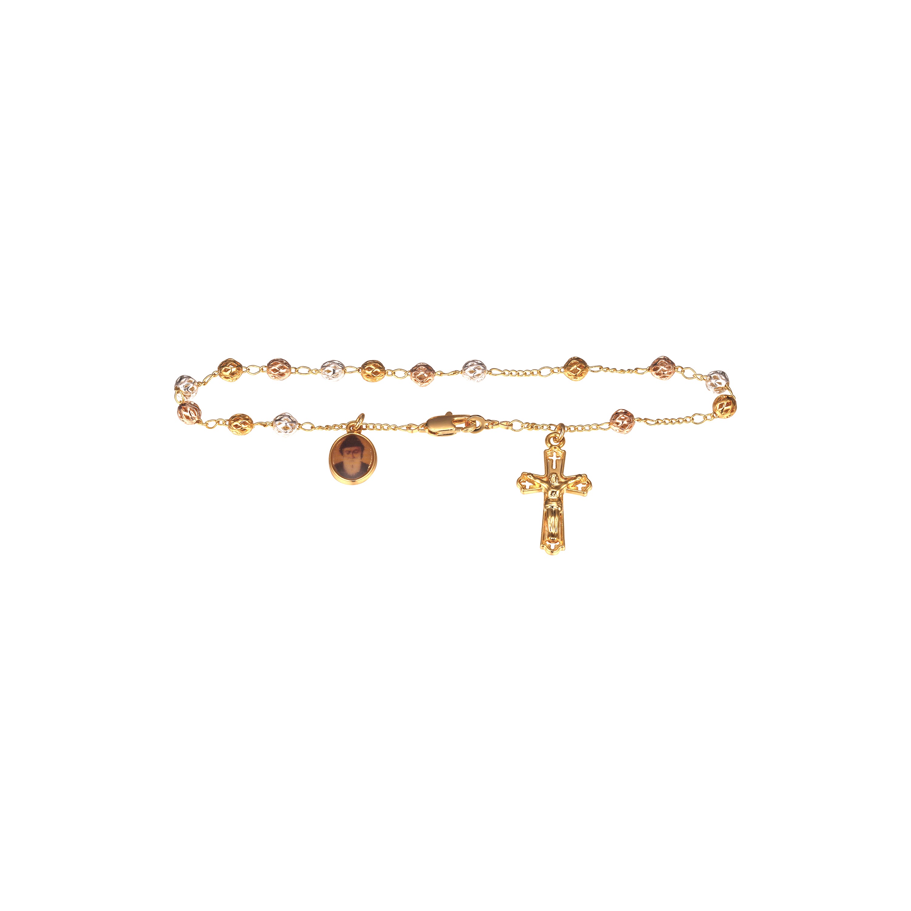 Pulseiras Saint Charbel Sharbel Makhlouf Monk Rosário de três tons em ouro 18K