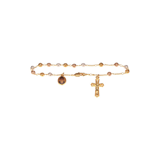 Saint Charbel Sharbel Makhlouf Monk 18K ゴールド スリートーン ロザリオ ブレスレット