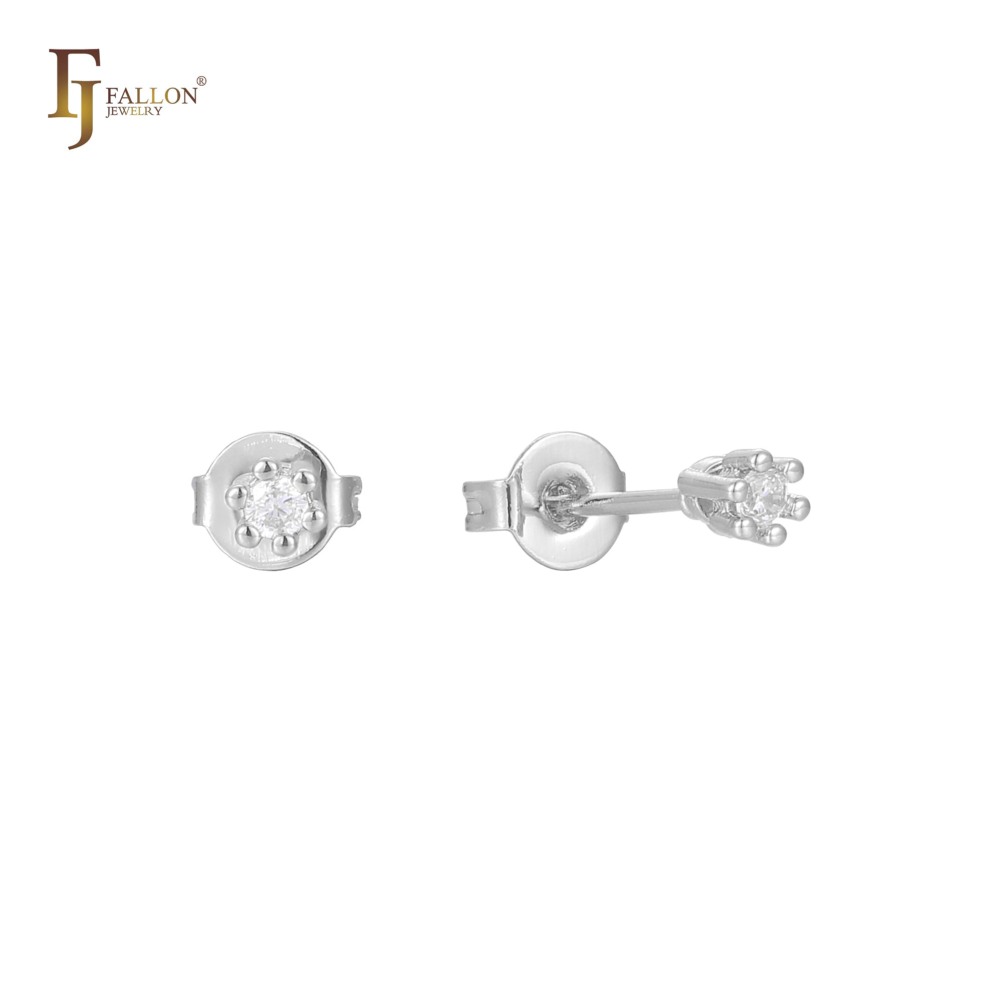 Solitaire 6 claws white cz 14K Gold Stud Earrings