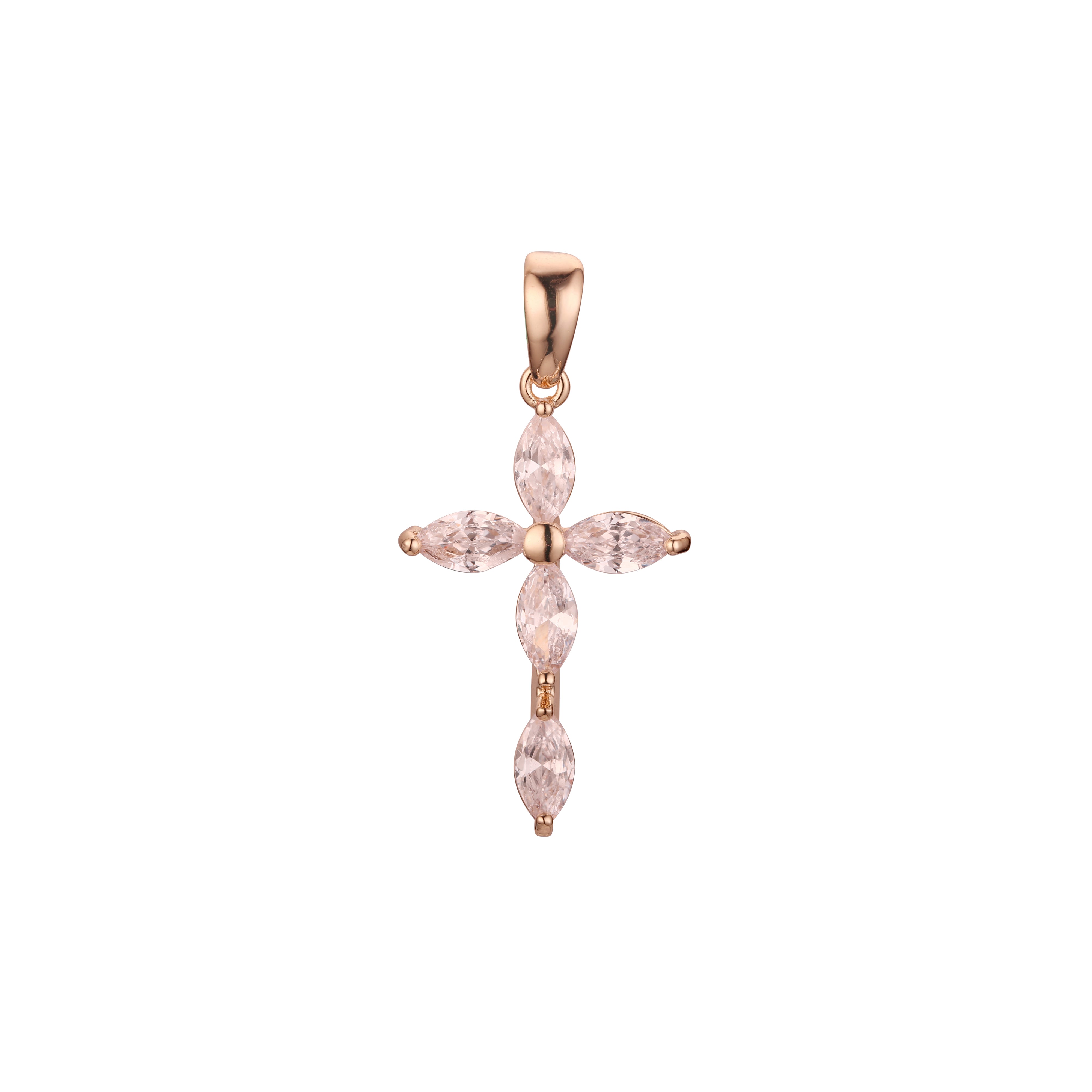 Cluster white CZs Rose Gold, 14K Gold Latin Cross Pendant