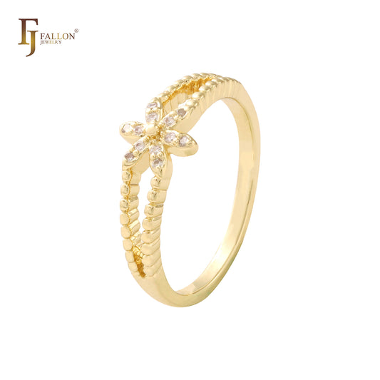 Anéis de ouro 14K CZs flor branca