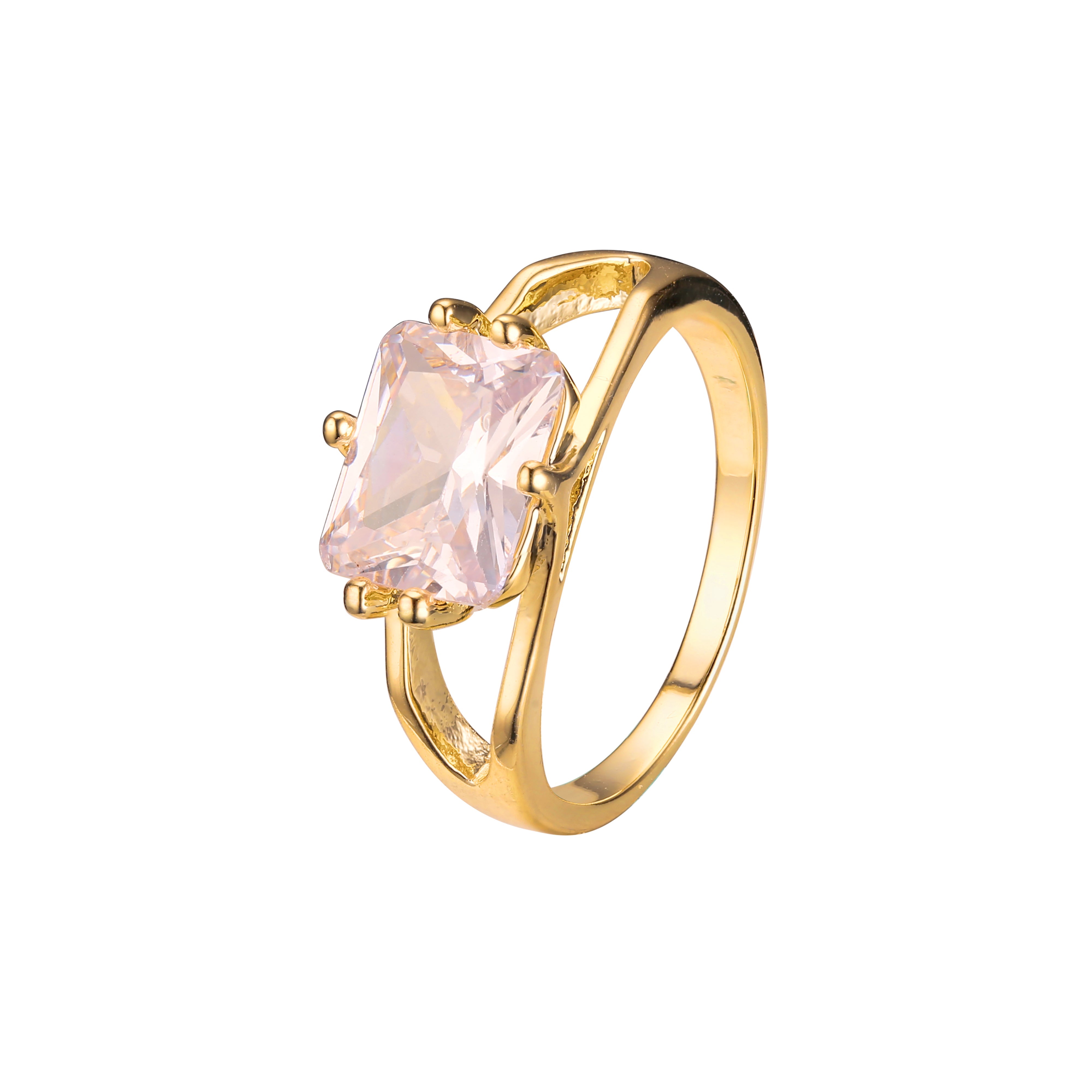 Solitaire emrald cut stone plain design rings in 18K Gold, 14K Gold, Rose Gold plating colors