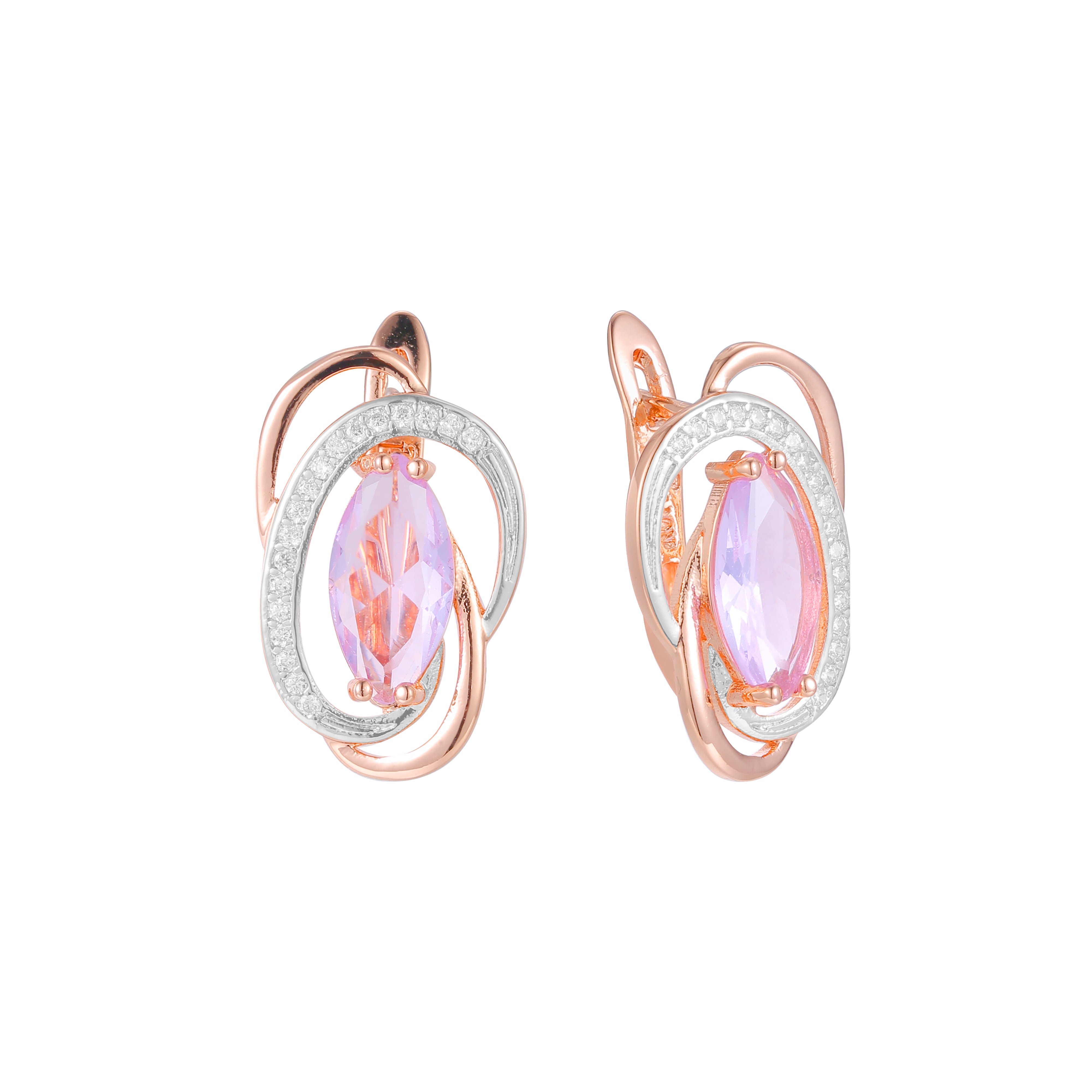 Solitär-Marquise-Ohrringe aus 14 Karat Gold und Roségold, zweifarbig