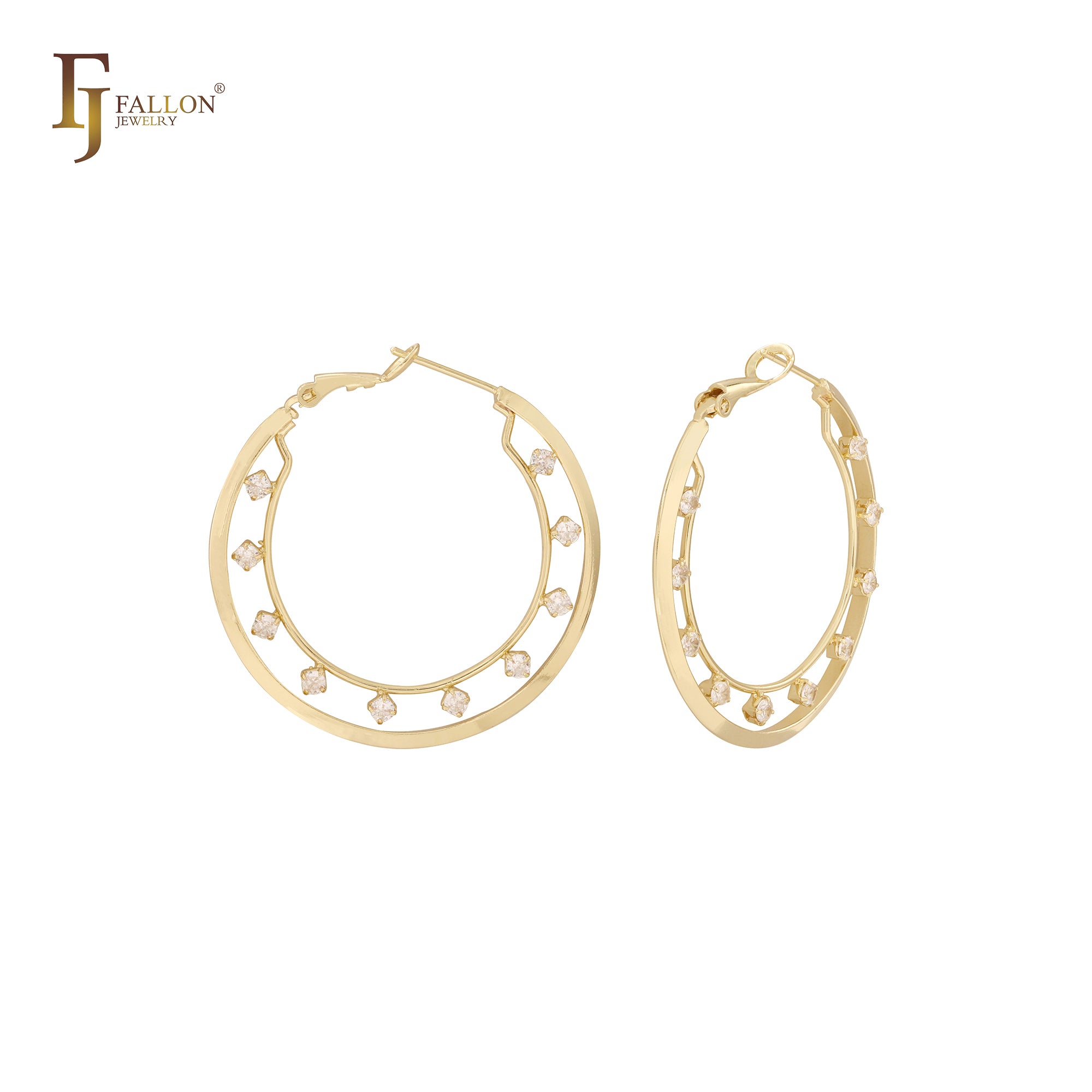 Cluster White CZs dotted 14K Gold Hoop earrings