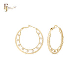 Cluster White CZs dotted 14K Gold Hoop earrings