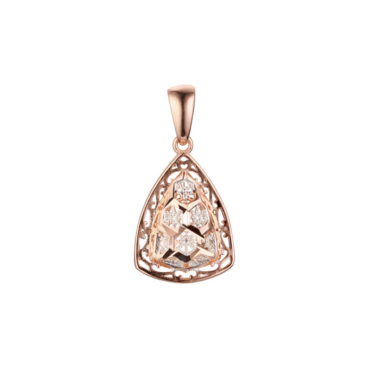 Pear shape filigree pendant platedin Rose Gold two tone