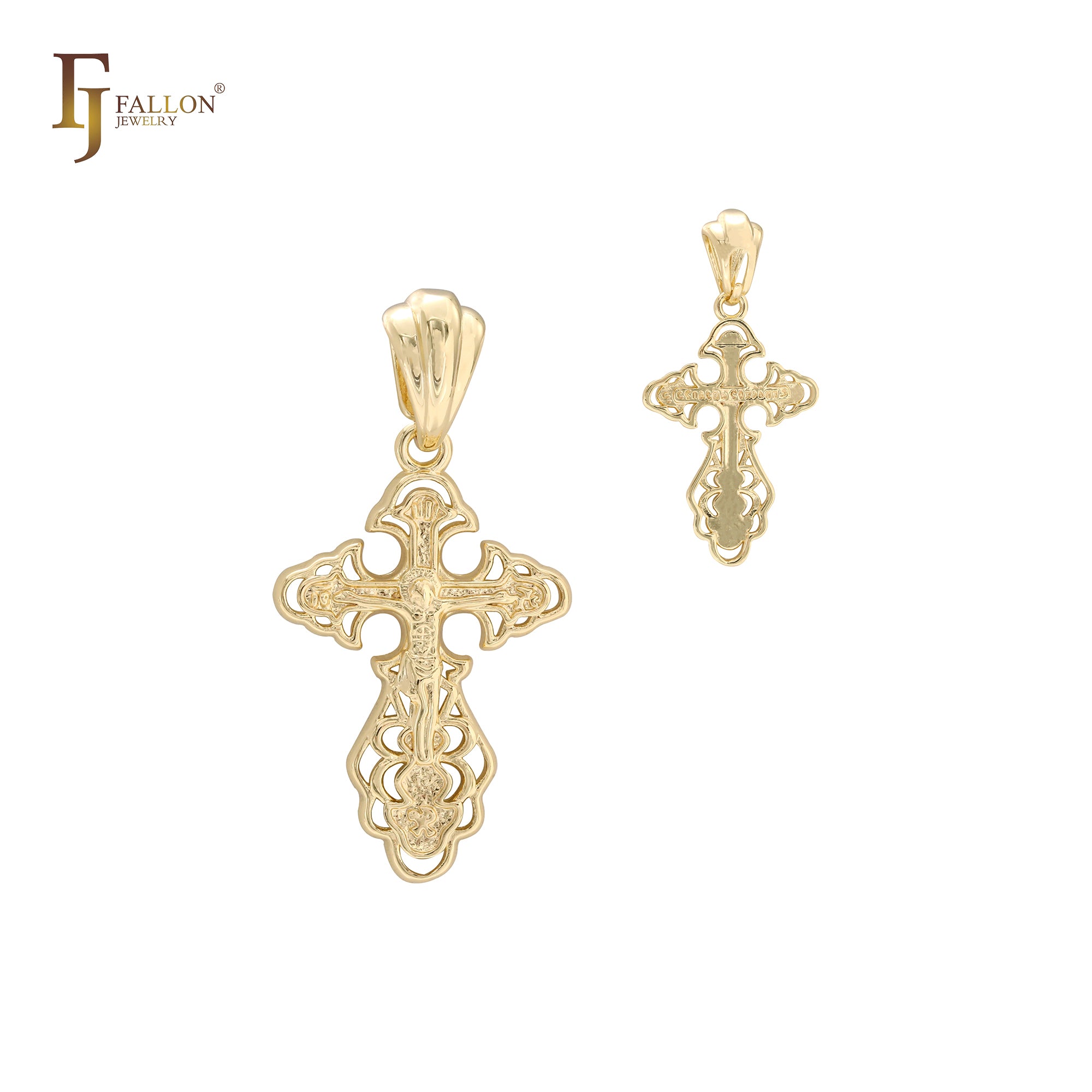 Orthodox Crucifix 14K Gold, Rose Gold, White Gold Cross Pendant