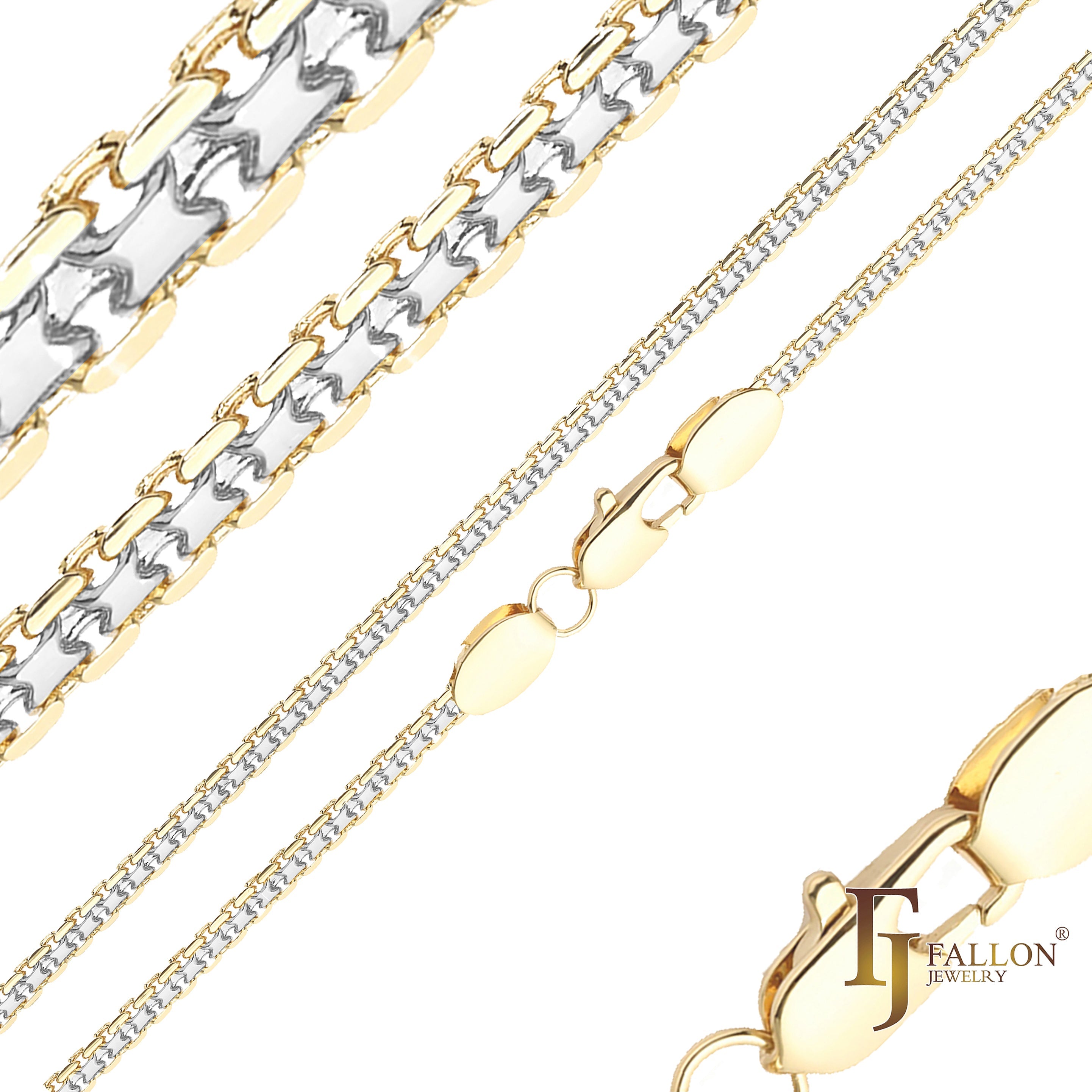 ビスマルク織りアンカー ダブルリンク チェーン、14K ゴールド、18K ゴールド、ツートンメッキ