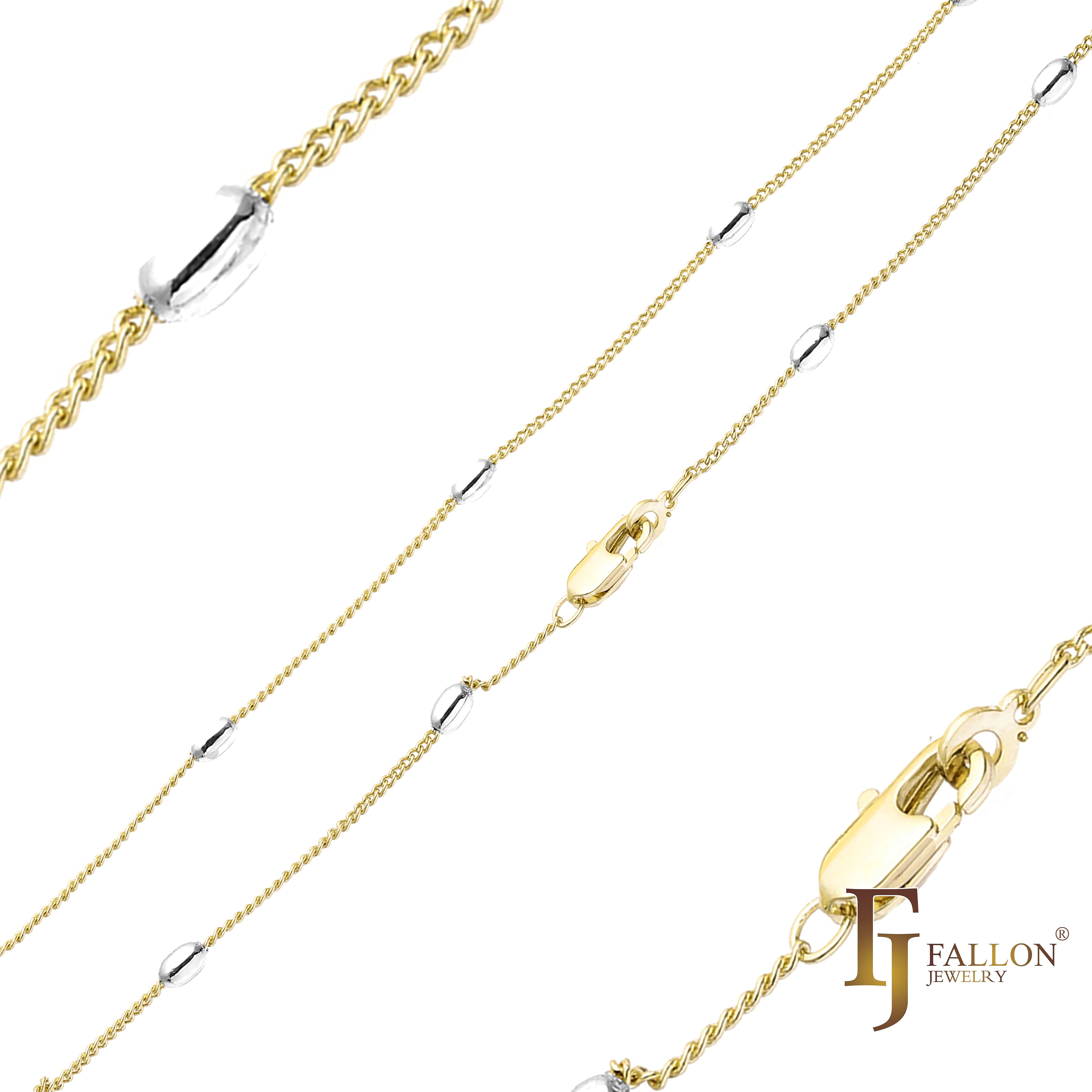 ビーズ ラウンド カーブ ケーブル リンク チェーン、14K ゴールド、ローズゴールド、ツートーンメッキ