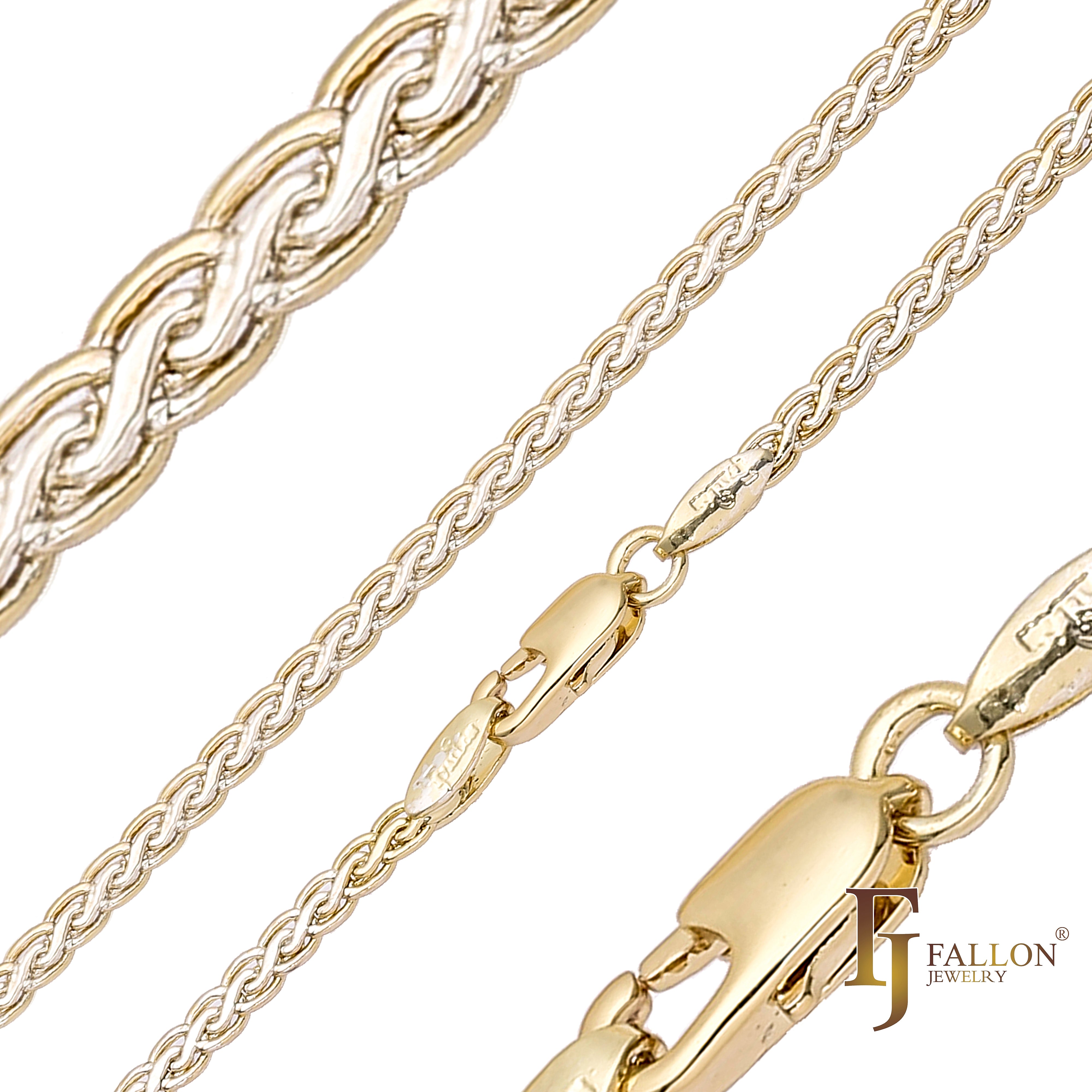 Cadenas brillantes de trigo Spiga chapadas en oro blanco, oro de 14 quilates, oro rosa, dos tonos