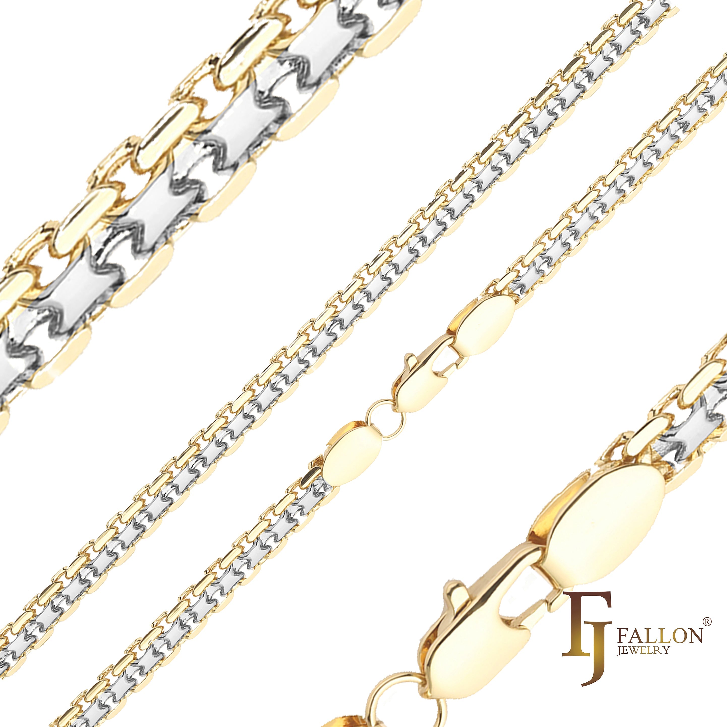 ビスマルク織りアンカー ダブルリンク チェーン、14K ゴールド、18K ゴールド、ツートンメッキ