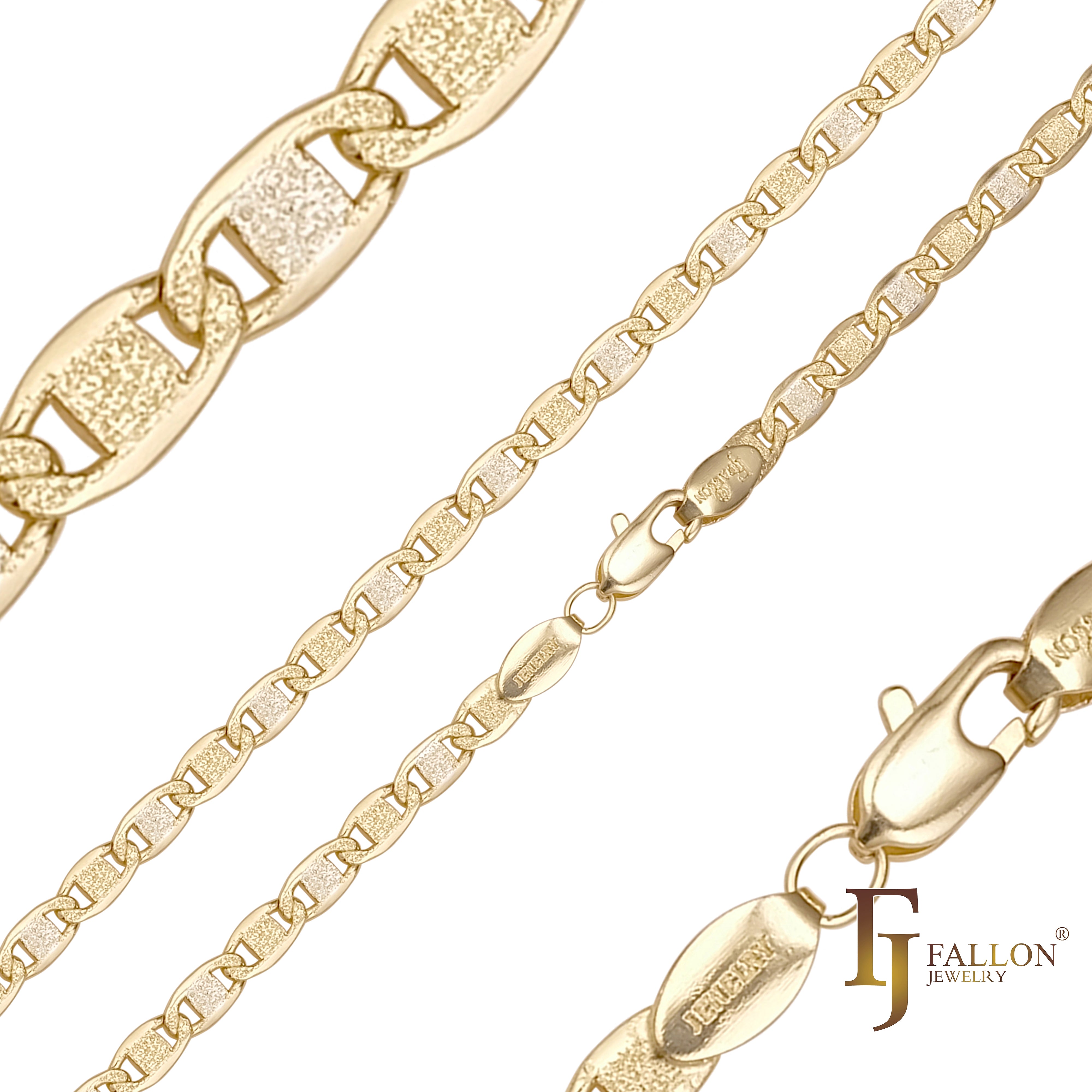 14K ゴールドメッキのマリナーリンクハンマーチェーン、ツートーン