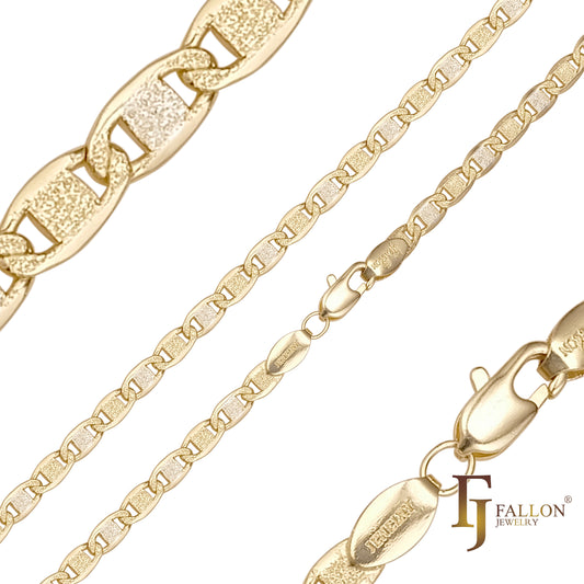 镀 14K 金的 Mariner 链节锤打链，两种色调