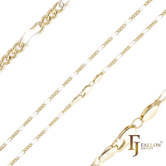 14K ゴールド、ローズゴールド、ツートーンメッキの薄型フィガロ ファンシー ケーブル リンク チェーン