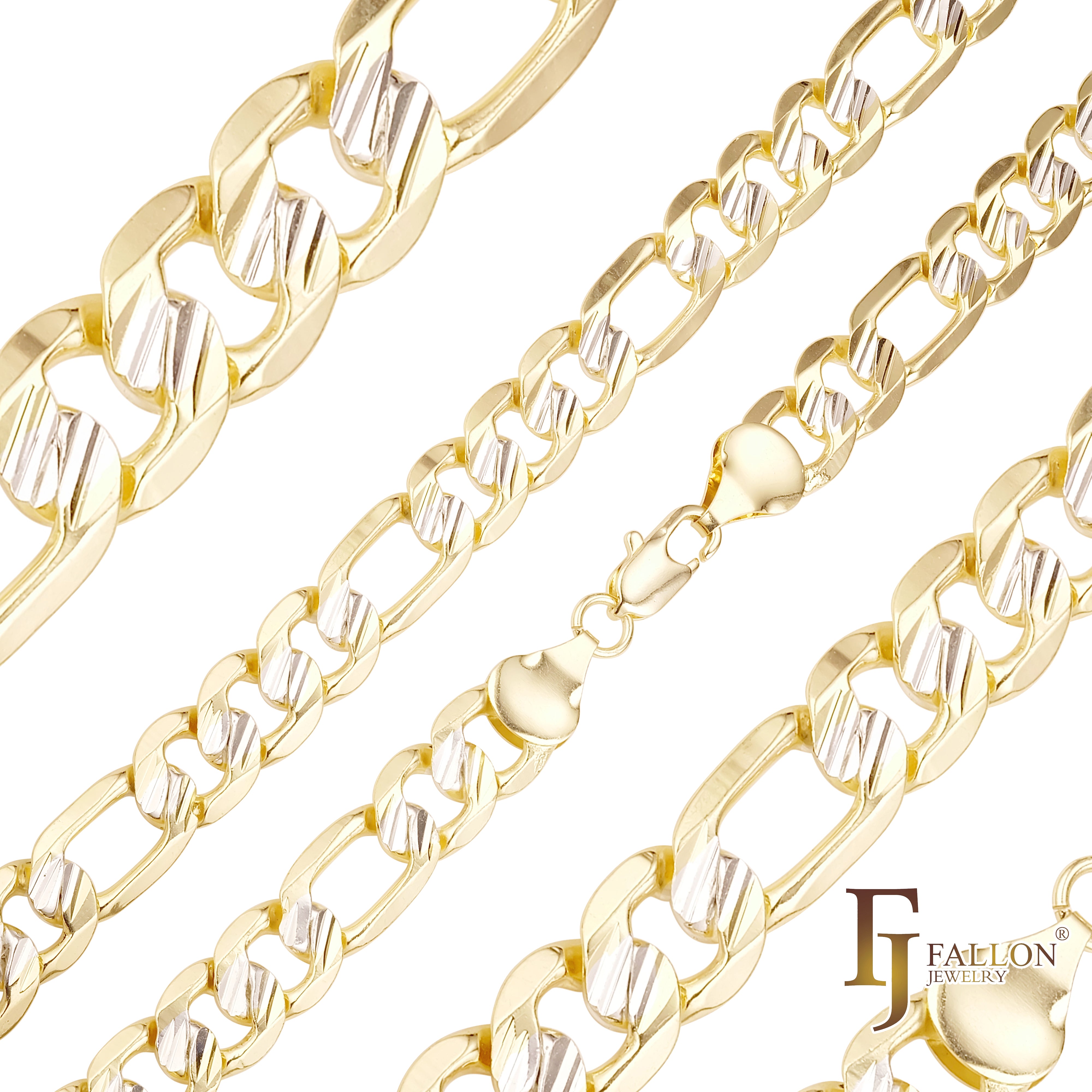 Figaro 链节切割锤击链条，镀 14K 金