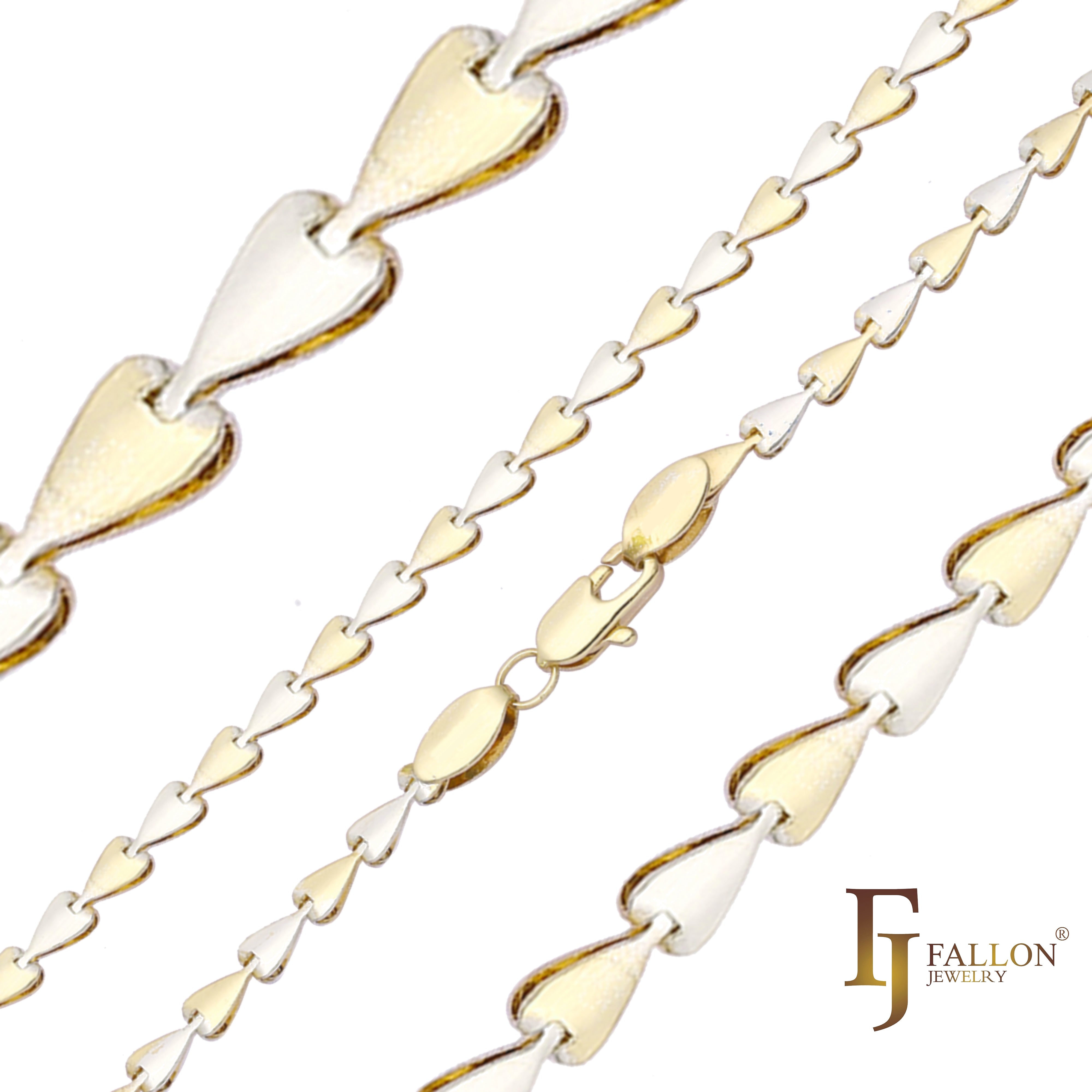 Cadenas de eslabones elegantes con forma de corazón de pala chapadas en oro de 14 quilates, oro rosa, dos tonos