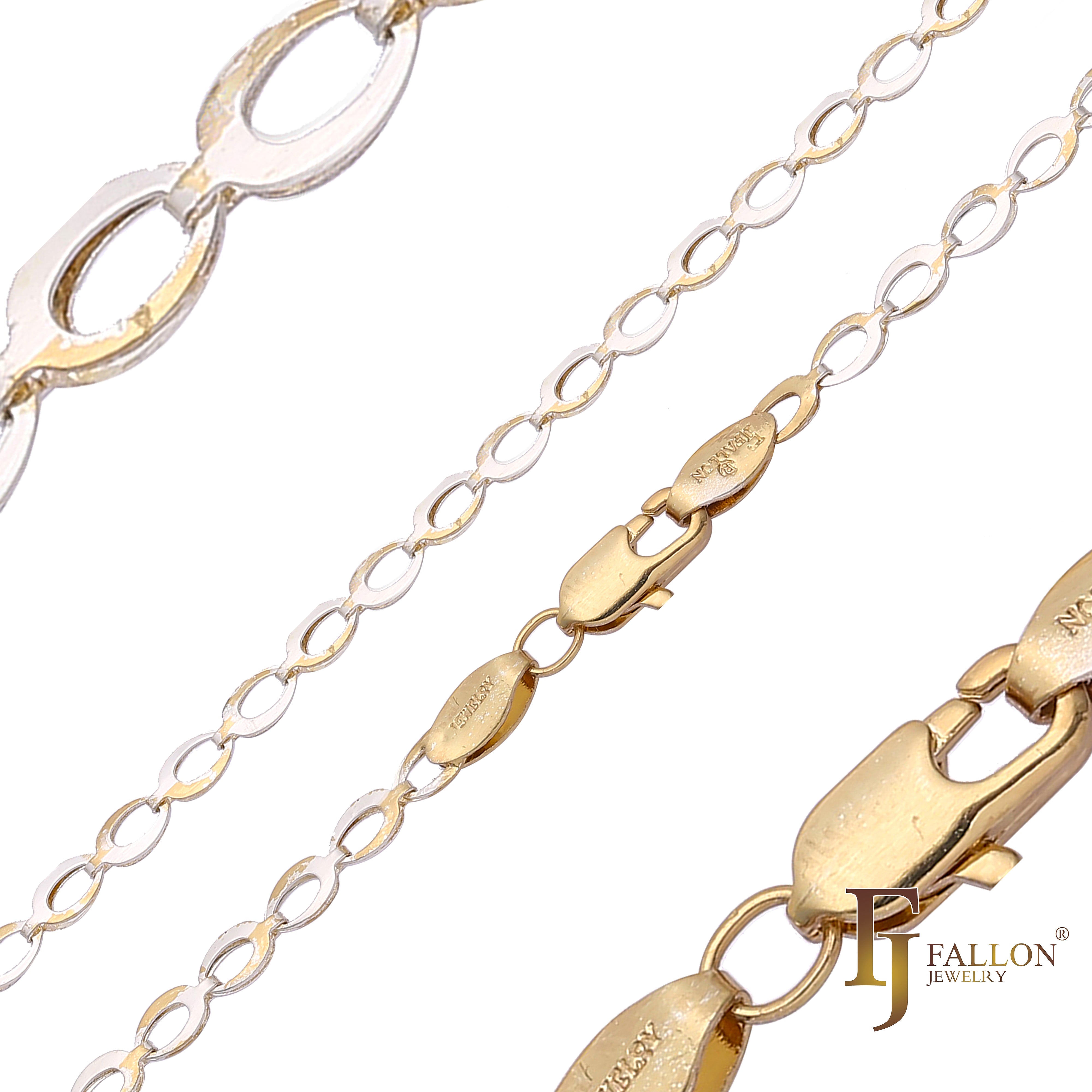 {Customize} Horse eye Marquise Fancy link chains plated in 14K Gold, Rose Gold two tone