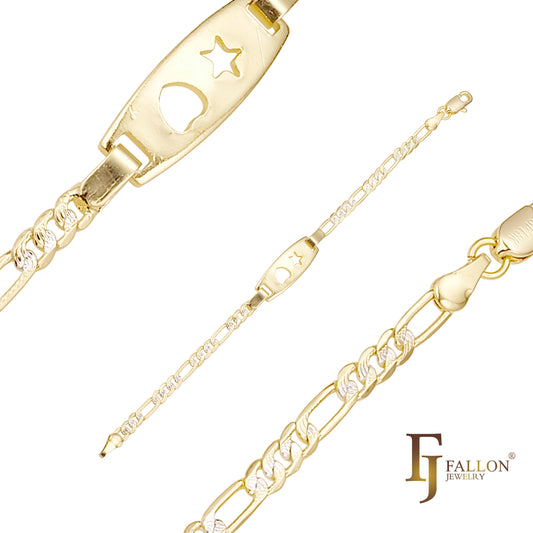 Figaro Link ÄÐʽ ID ÐÇÐǺÍÐÄÐÎÊÖÁ´£¬¶Æ 14K ½ðÁ½ÖÖɫµ÷