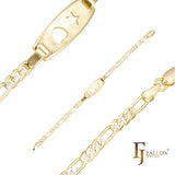 Pulseras Figaro Link Hombre ID estrella y coraz¨®n ba?adas en Oro de 14K en dos tonos