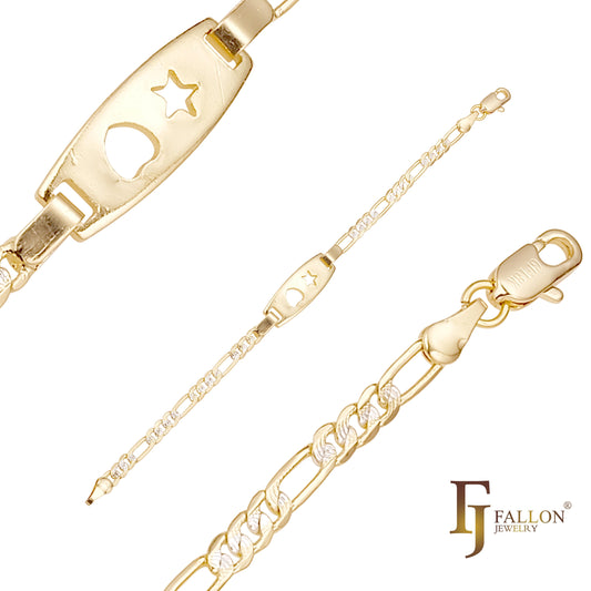 Figaro Link ÄÐʽ ID ÐÇÐǺÍÐÄÐÎÊÖÁ´£¬¶Æ 14K ½ðÁ½ÖÖɫµ÷