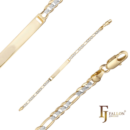 Figaro link 男式 ID 手链，镀 14K 金两种色调