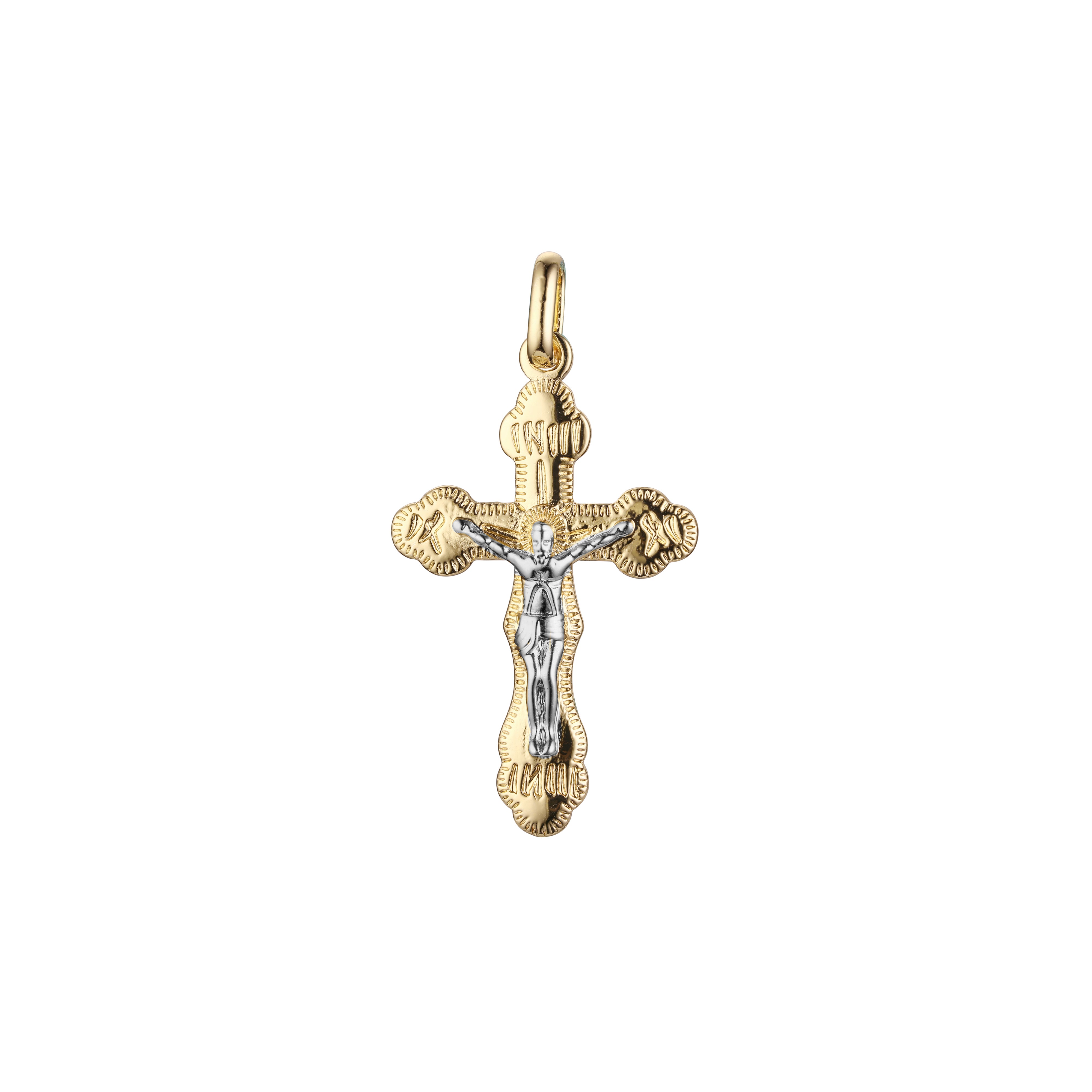 🔥 Eastern Orthodox Russian budded pendant in 14K Gold, Rose Gold two tone plating colors