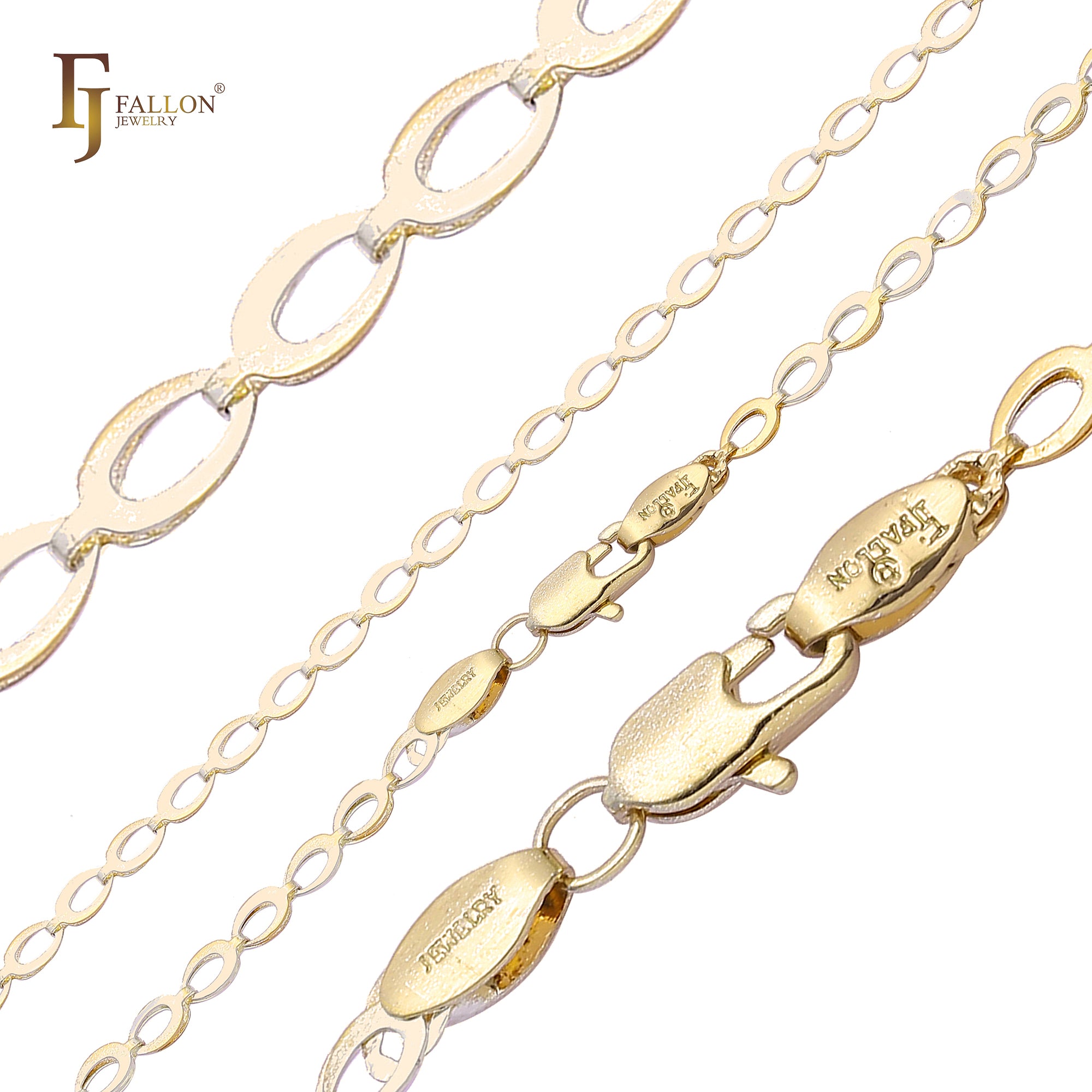 {Customize} Horse eye Marquise Fancy link chains plated in 14K Gold, Rose Gold two tone
