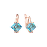 .ソリティア エメラルド カット CZ イヤリング、14K ゴールド、ローズゴールド メッキ カラー