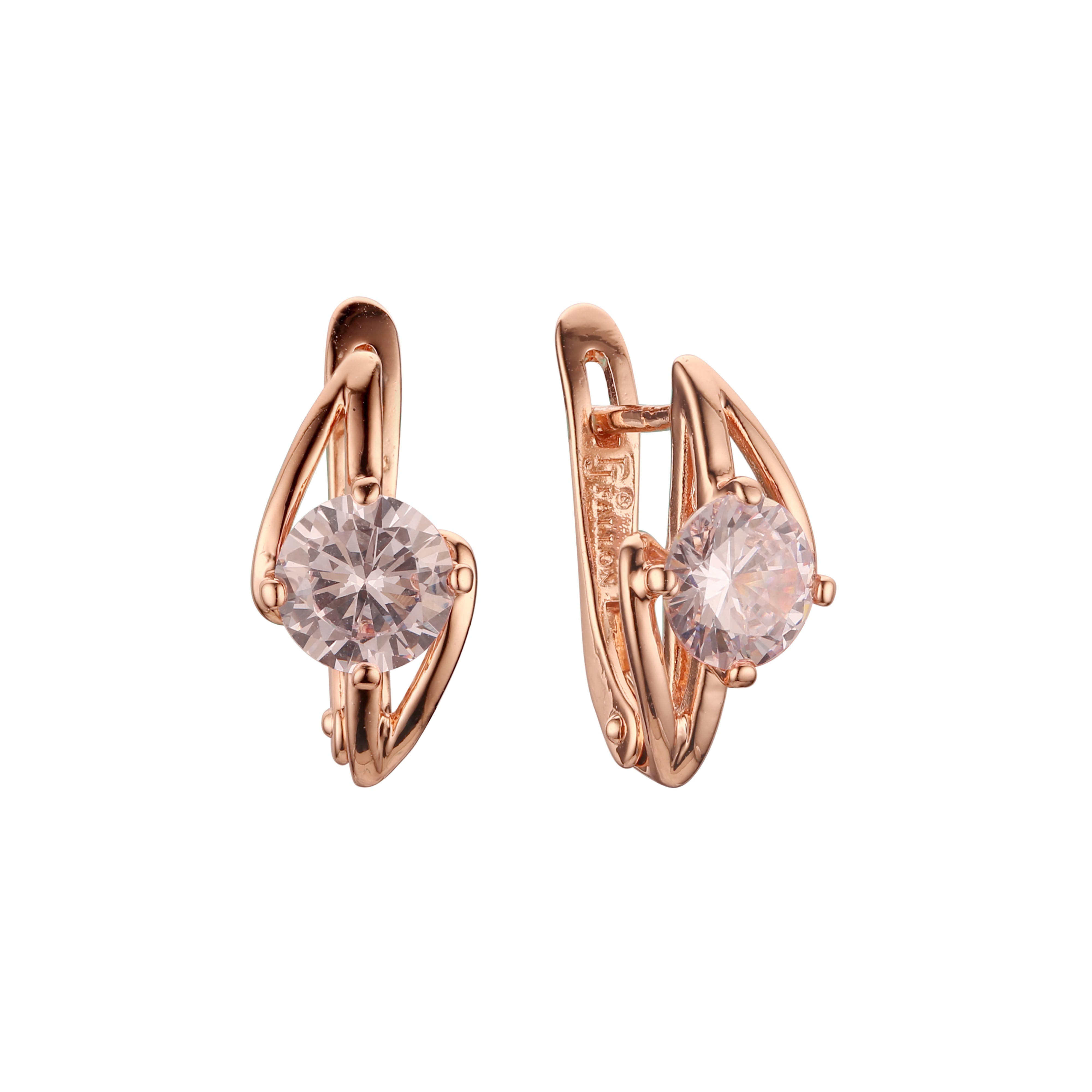 Pendientes solitarios de oro rosa con circonitas cúbicas de colores y símbolo de rayo