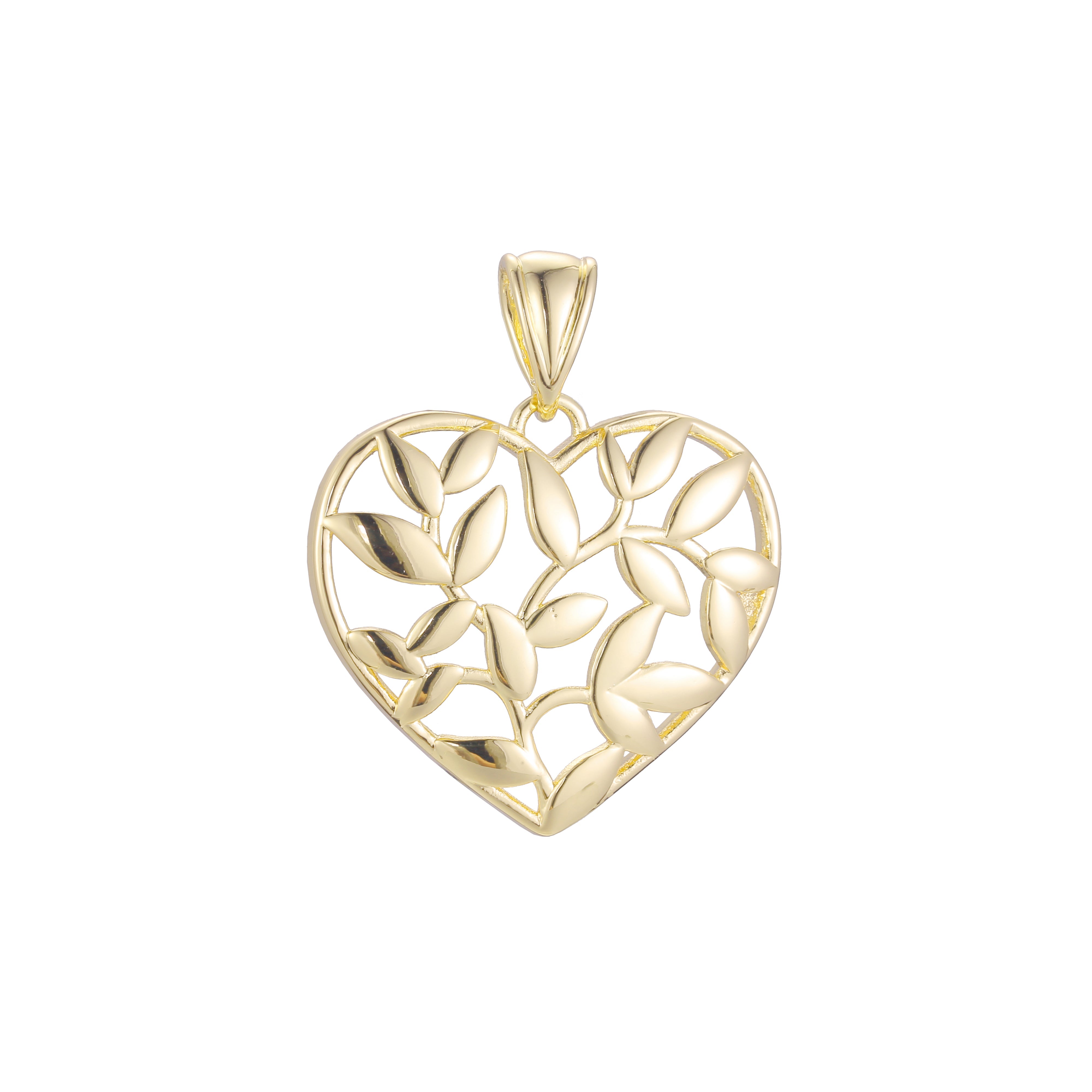 Heart and leaves pendant in Rose Gold two tone, 14K Gold plating colors