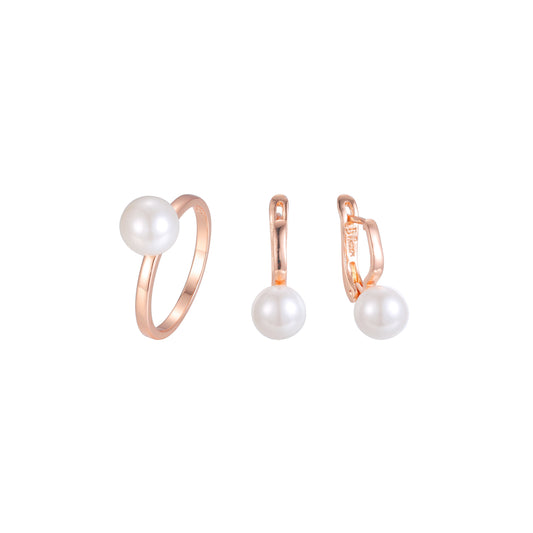 Conjunto de joias com pérolas banhadas a ouro rosé