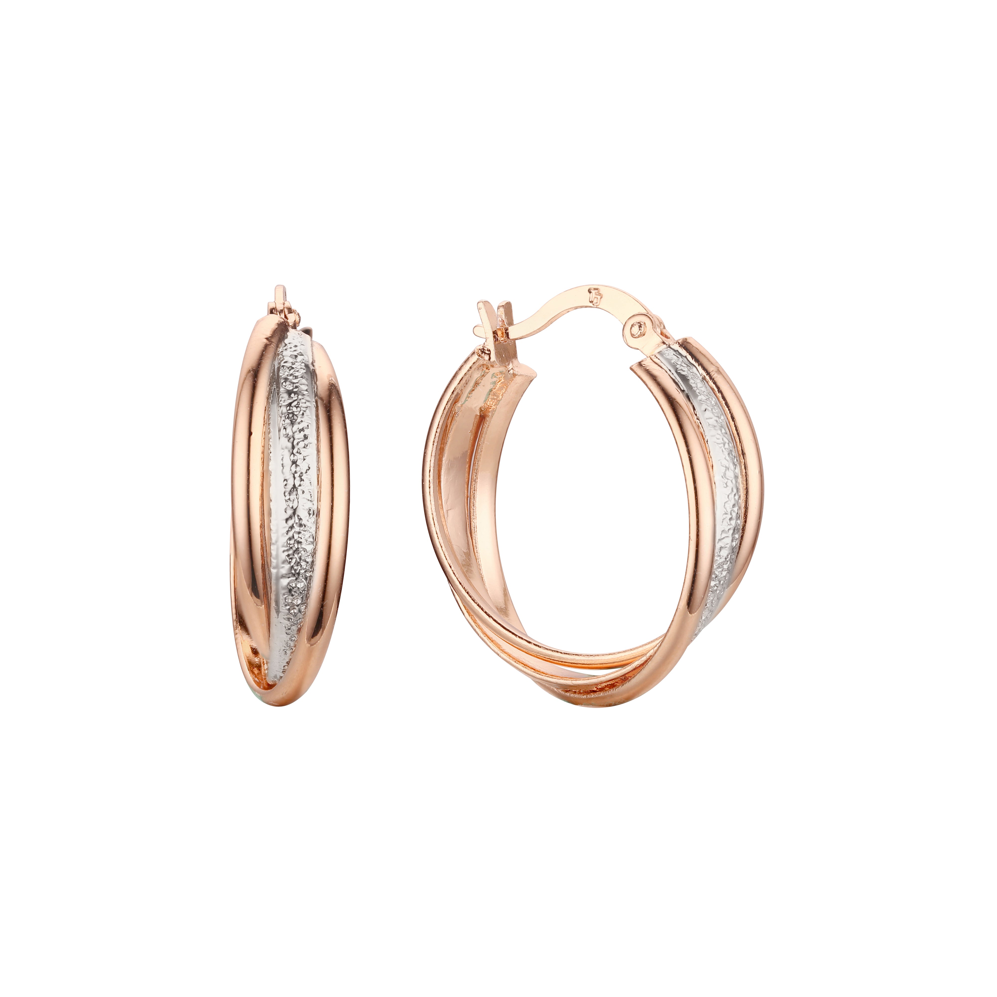 Geometric hoop earrings in Rose Gold, two tone plating colors