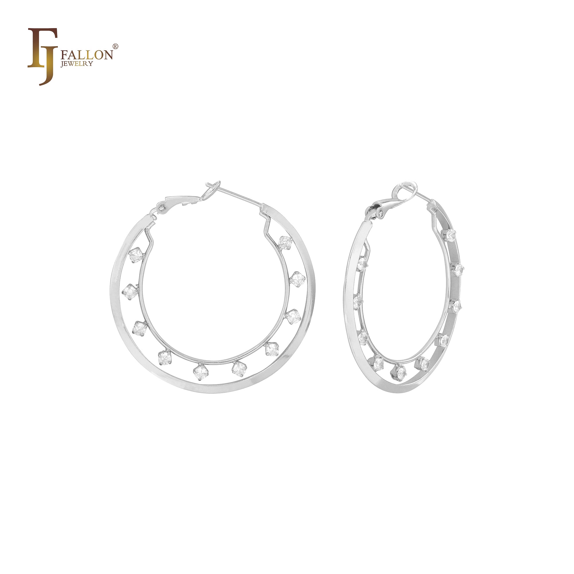 Cluster White CZs dotted 14K Gold Hoop earrings
