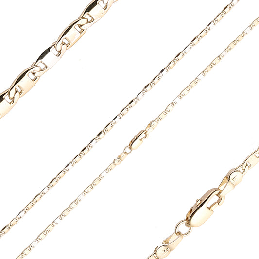 {カスタマイズ} 光沢のあるフラット オーバル マリナー リンク 14K ゴールド ツートーン チェーン