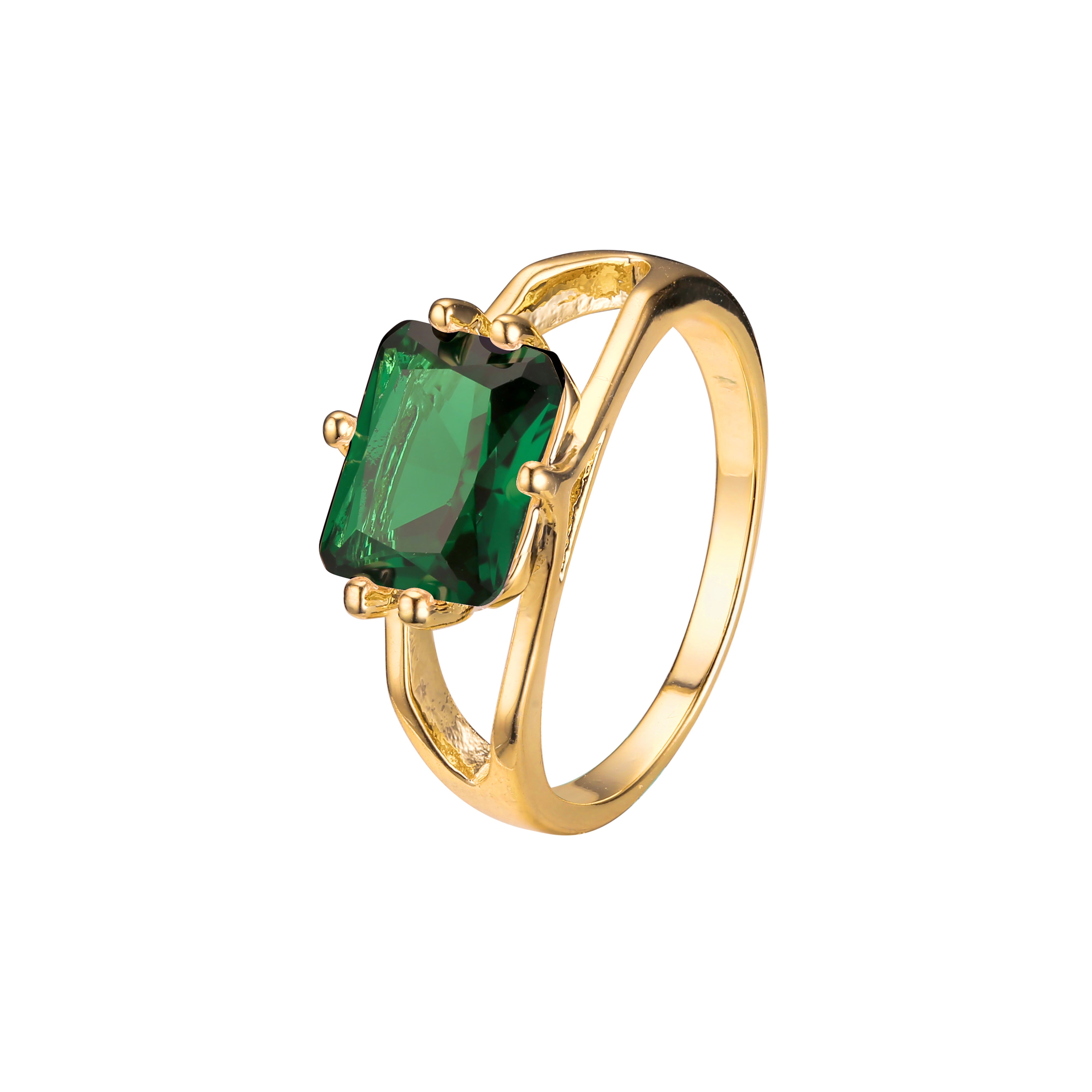 Solitaire emrald cut stone plain design rings in 18K Gold, 14K Gold, Rose Gold plating colors