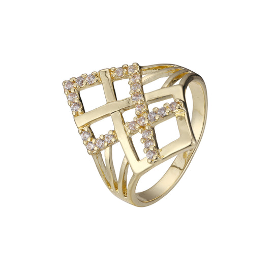 Rhombus rings paveds in 18K Gold, 14K Gold, Rose Gold two tone plating colors